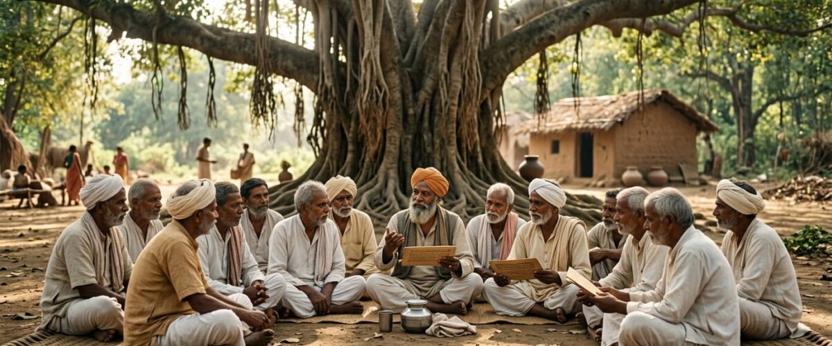 सभा और समिति — बरगद के नीचे प्राचीन भारतीय लोकतांत्रिक सभा