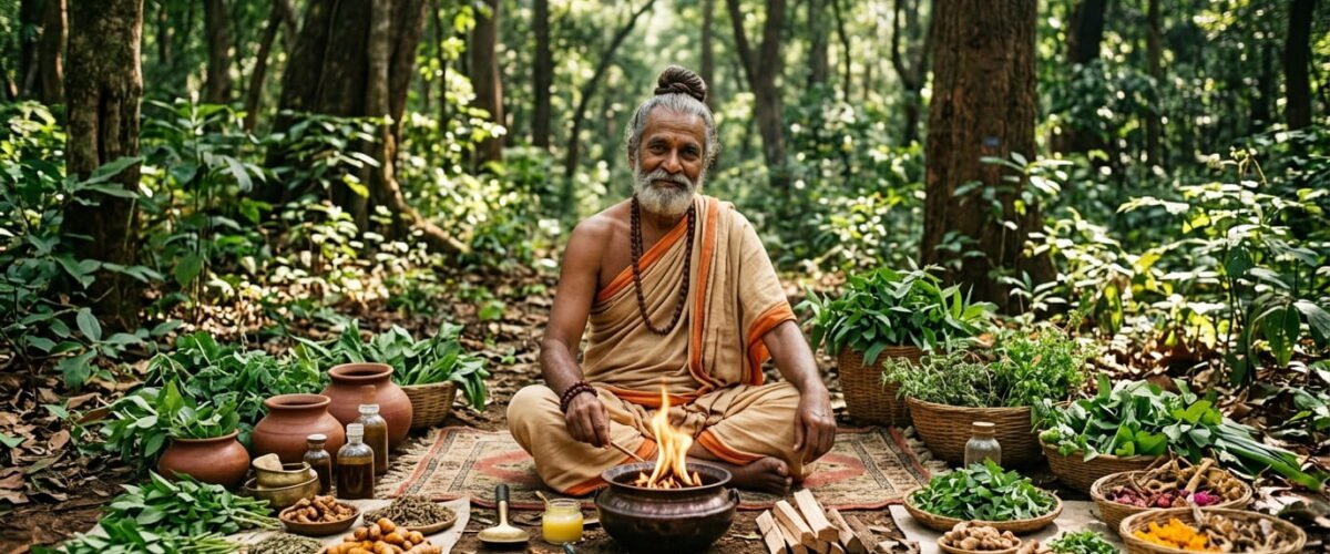 आयुर्वेद और वैदिक स्वास्थ्य परंपरा — जड़ी-बूटियों के साथ प्राचीन वैद्य